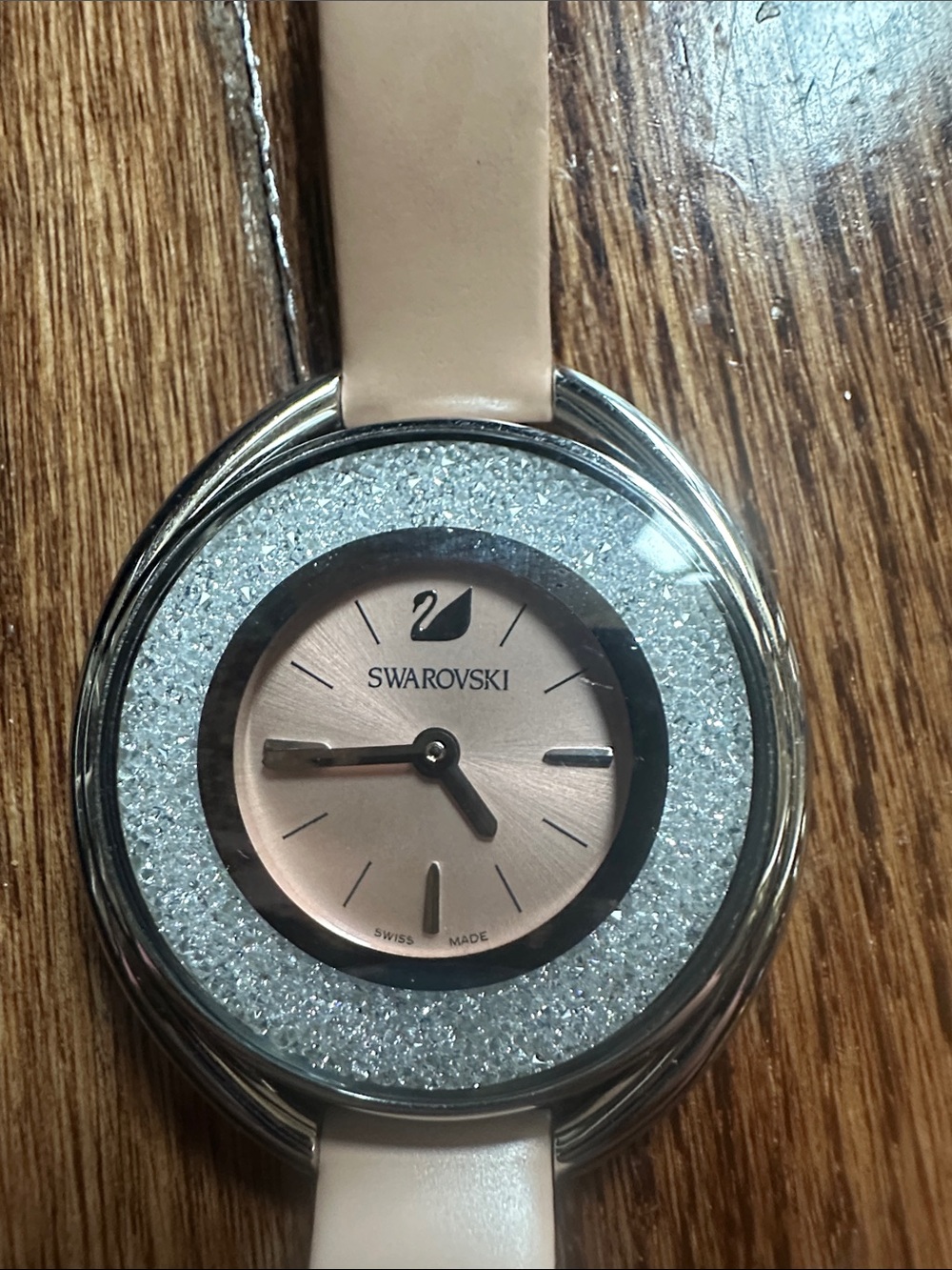 Swarovski Crystal-Embellished Round Watch in Blush